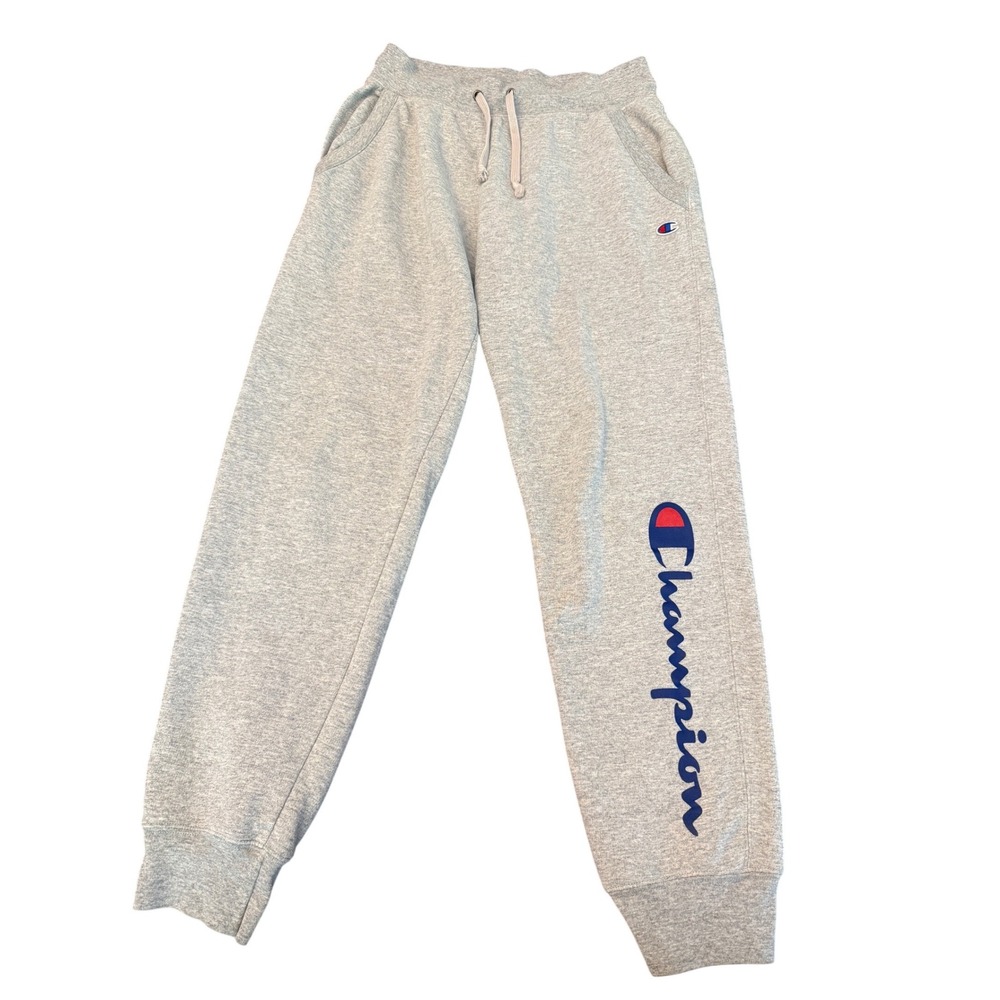 Champion Mens Gray Script Logo Jogger Sweatpants Heather Gray Size Medium